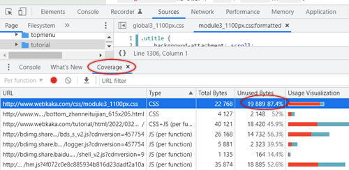 通过代码覆盖率探索使用和未使用的 CSS 和 JavaScript 的数量