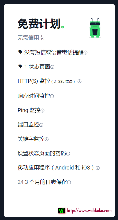 UptimeRobot的免费计划